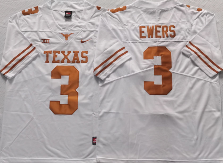 Men's Texas Longhorns Quinn Ewers #3 White Team Jersey Men's Texas Longhorns Quinn Ewers #3 White Team Jersey